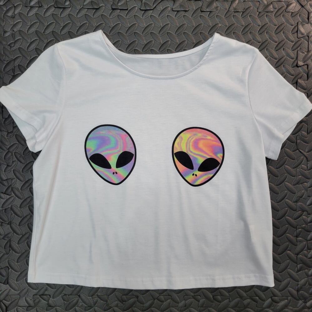 Alien Festival Crop Top Trippy Rave Retro Small Y2K